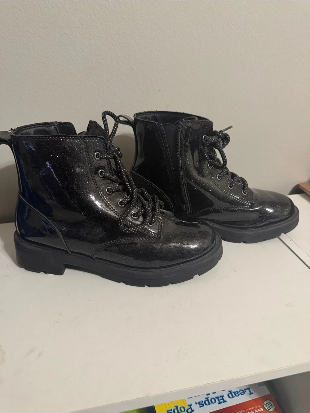 Old Navy Black Patent Combat Boots for Kids